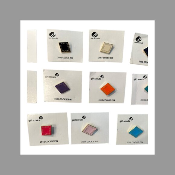 Girl Scout Cookie Pins 1999-2019 All Years Lot of 21 Pins NEW on Cards Vest Sash - Picture 5 of 7